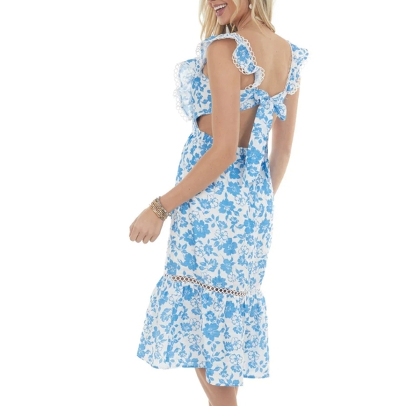 Dresses Sapphire Blue Floral Open Back Lace Midi Dress Poshmark